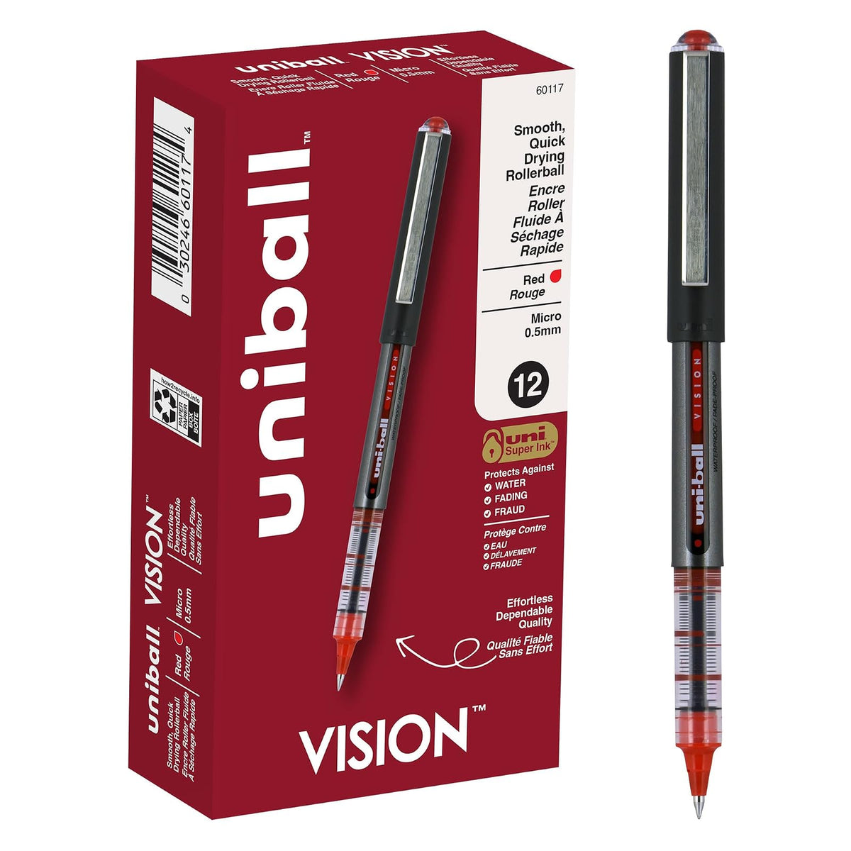 Uni-ball Air Bolígrafos de Punta Redonda Fina 0.7 mm - 1 count (Pack of 1) - Vision Micro - Rojo -