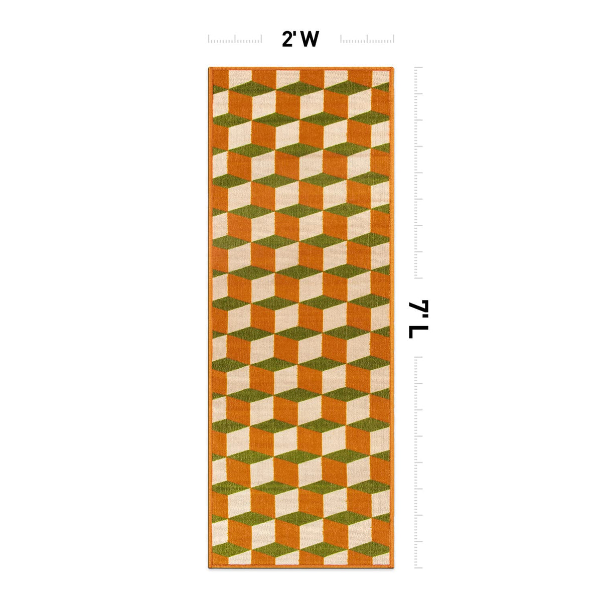 Rugshop Budelli - Alfombra geométrica contemporánea Que no desprende Pelusa, para terraza, Patio, Patio Trasero, Antideslizante, para Interiores y Exteriores, 2 x 7 pies, Color Naranja