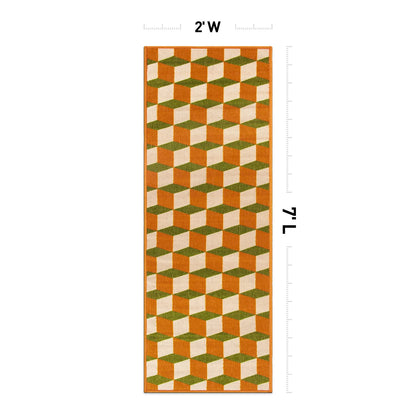 Rugshop Budelli - Alfombra geométrica contemporánea Que no desprende Pelusa, para terraza, Patio, Patio Trasero, Antideslizante, para Interiores y Exteriores, 2 x 7 pies, Color Naranja