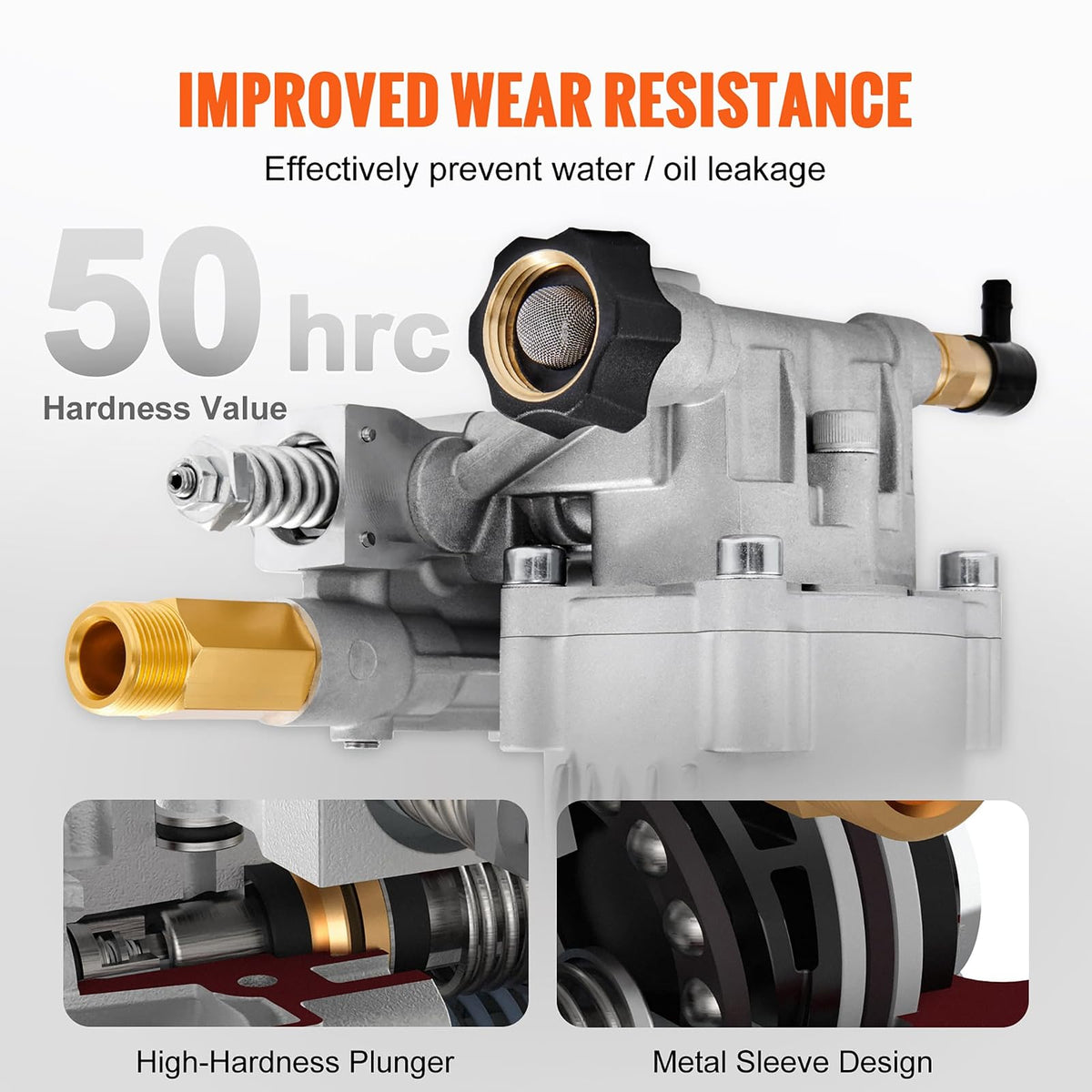 VEVOR Bomba de Lavado a presión, Eje Horizontal de 3/4 Pulgadas, 3400 PSI, 2.5 GPM, Kit de Bombas de Repuesto para Lavadora eléctrica, Bomba de Lavado de Piezas, Compatible con Honda, Simpson, RYOBI