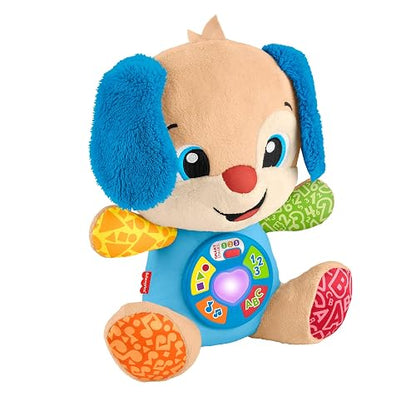 Fisher-Price Ríe y Aprende Perrito Aprende Conmigo 6+ Meses | Peluche musical; 5 botones, corazón iluminado y más de 80 canciones en español e inglés