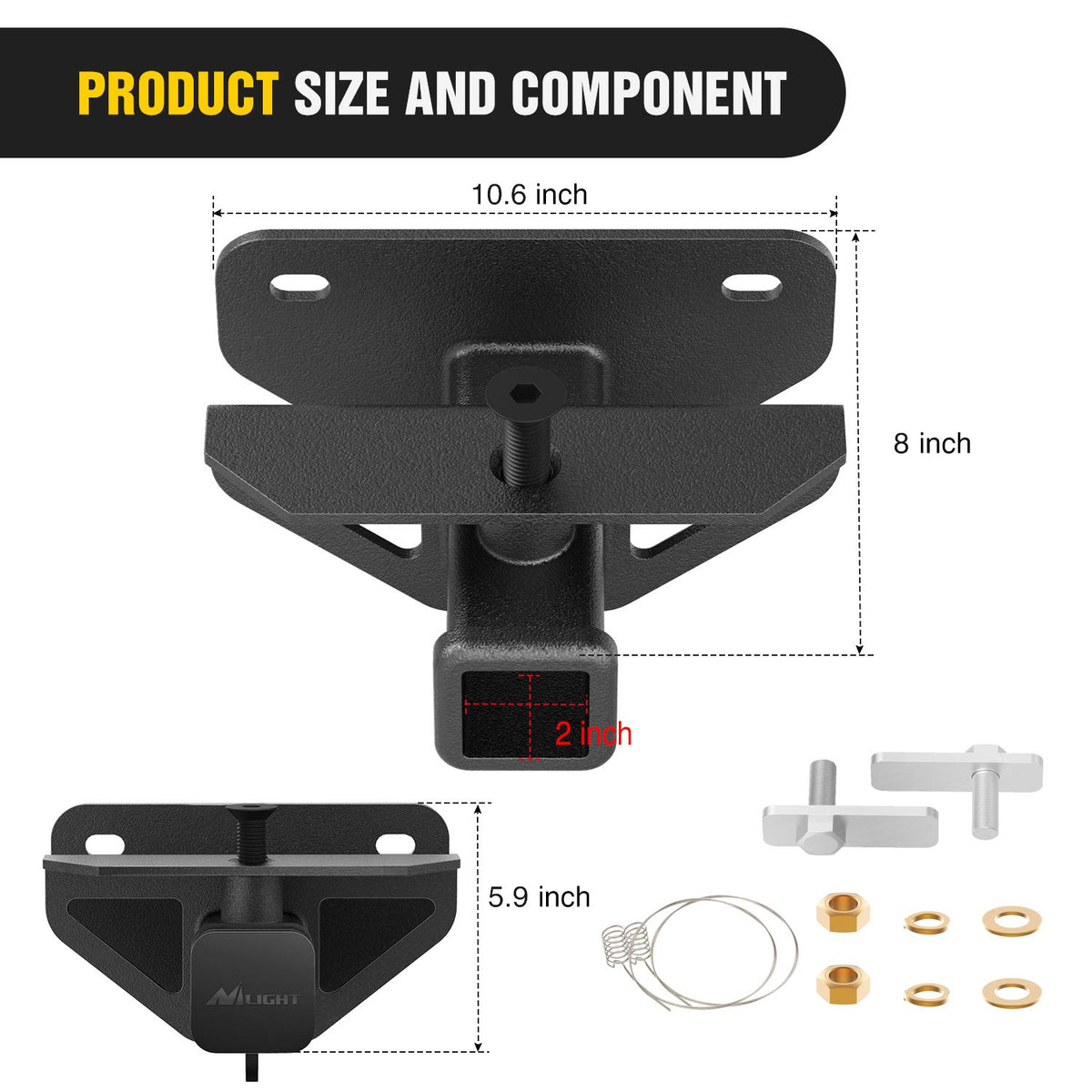 Nilight Receptor de Enganche de Remolque Trasero 90055A, 5 cm, Clase 3, para Dodge Ram 1500 2003-2018 y Ram 2500/3500 2003-2013