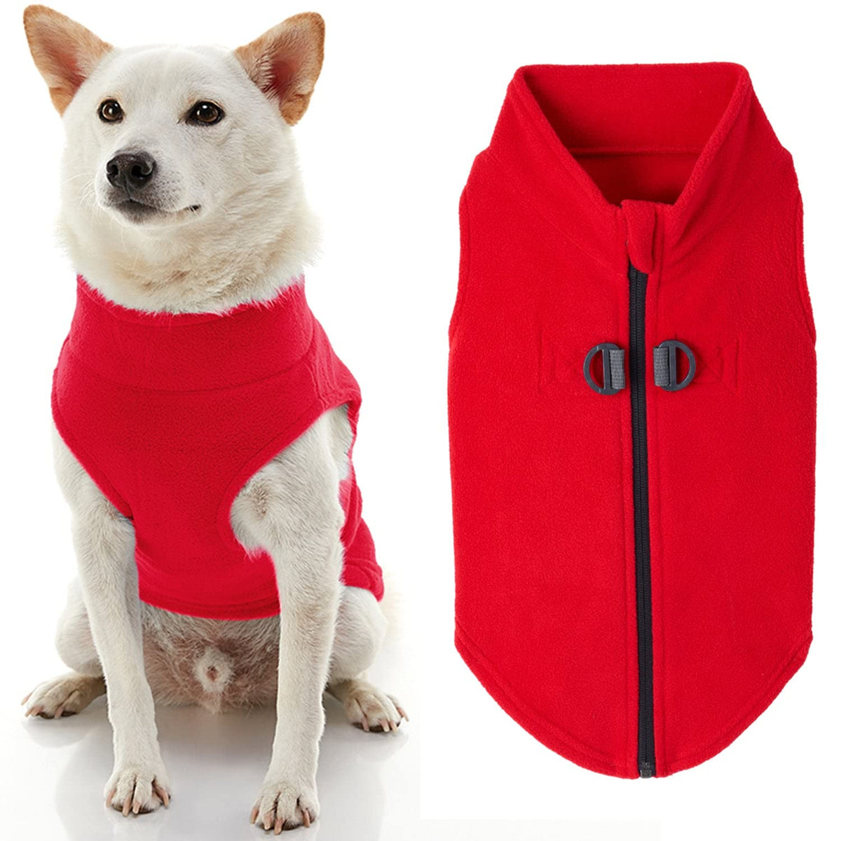 Gooby Suéter de Forro Polar con Cremallera para Perro - Medium chest (~17.5") - Rojo