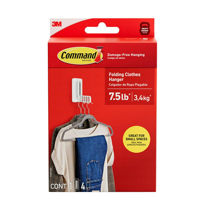 Command - percha de ropa plegable para ropa, con capacidad para hasta 5 perchas de 7 libras, 1.5 libras por peldaño y 1 gancho con 5 peldaños y 4 tiras, organizador de clóset, organización del hogar