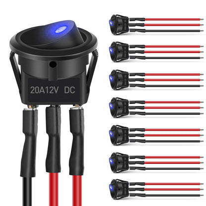 Nilight 8 Interruptores LED Redondos Azules 90134H, 12 V, 20 A, SPST, con Cables