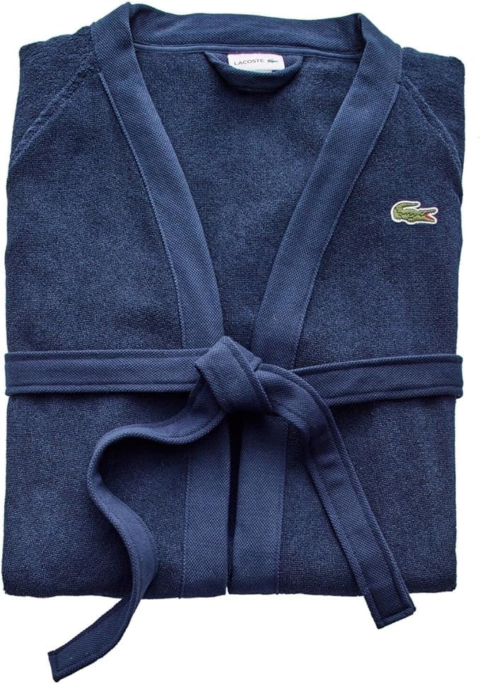 Lacoste Bata de baño clásica de piqué 100% algodón, 41.5 pulgadas de largo, iris negro