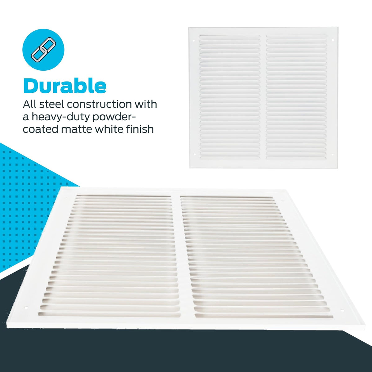 EZ-FLO 61627 - Cubierta de ventilación de aire de retorno para pared o techo, rejilla de aire de retorno de acero sólido, cubierta de ventilación HVAC, color blanco