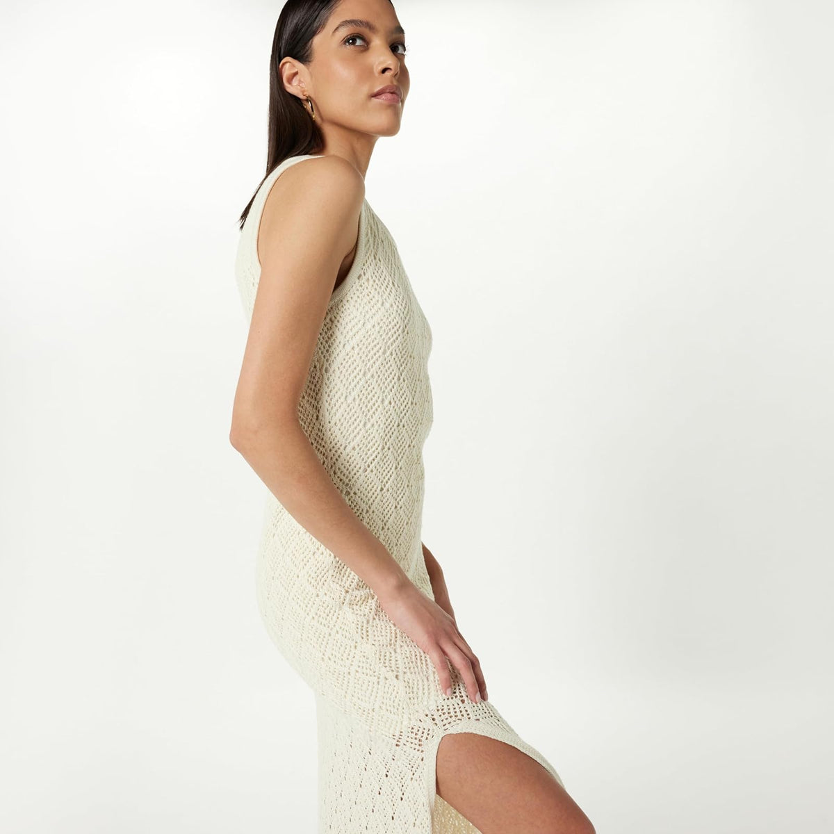 The Drop Ritu - Vestido Largo de Ganchillo para Mujer, Color Blanco Whisper, XS