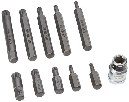 Urrea J6011 Juego de puntas bristol hexágono de 3/8" con adaptador y caja metálica, 11 piezas