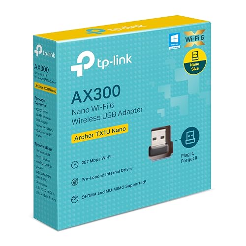TP-Link Adaptador USB WiFi Nano Archer TX1U Nano - WiFi 6 AX300 - hasta 287 Mbps - MU-MIMO - Compatible con Windows y Linux - Diseño Ultracompacto - Fácil Instalación