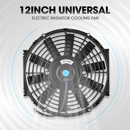 DNA MOTORING - Kit de 2 piezas de 12 pulgadas para radiador eléctrico con interruptor de cableado, kit de relé universal de alto rendimiento y ventilador delgado con kit de montaje, RAF-12X2+SW-KIT