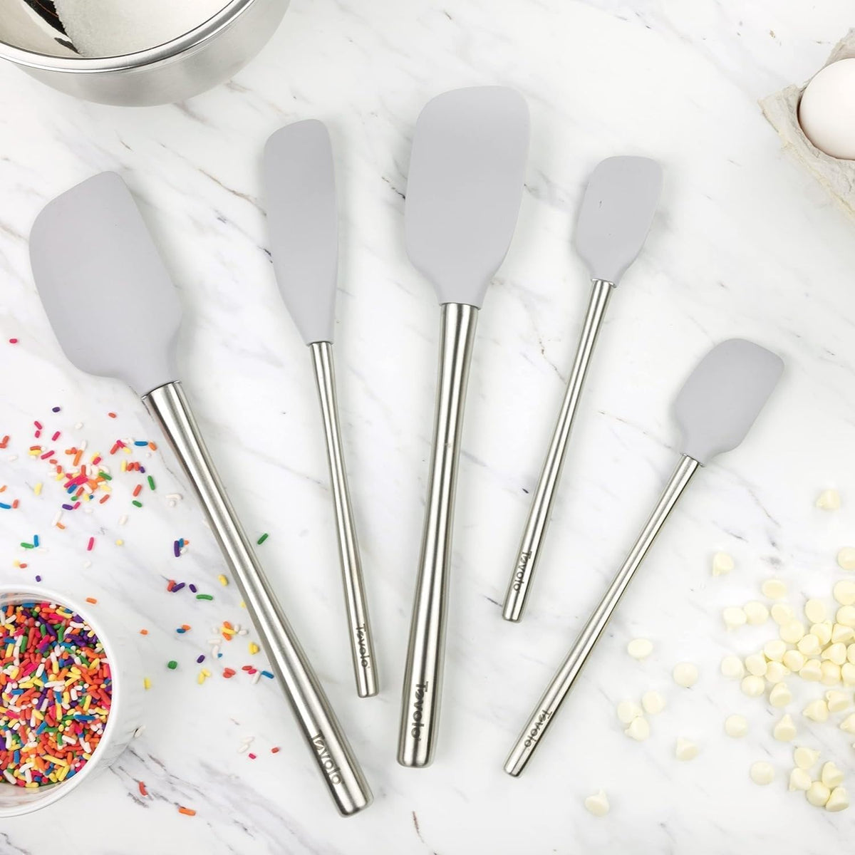 Tovolo Flex-Core - Espátula de acero inoxidable con mango juego de 5 para preparación de comidas, cocinar, hornear y más