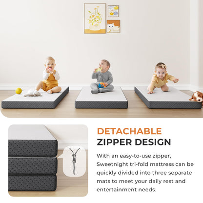 Sweetnight colchón Plegable de Tres Pliegues de 4 Pulgadas con Funda Plegable y Lavable | Medio Firme con diseño Antideslizante | Adecuado para Viajes en RV, Camping, Invitados