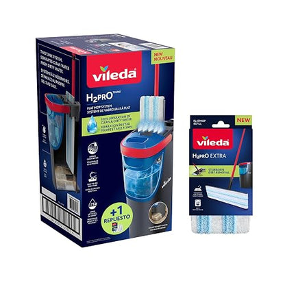 Vileda Sistema de Limpieza H2prO + 1 Repuesto de mop Adicional, Separa el Agua Limpia de la Sucia