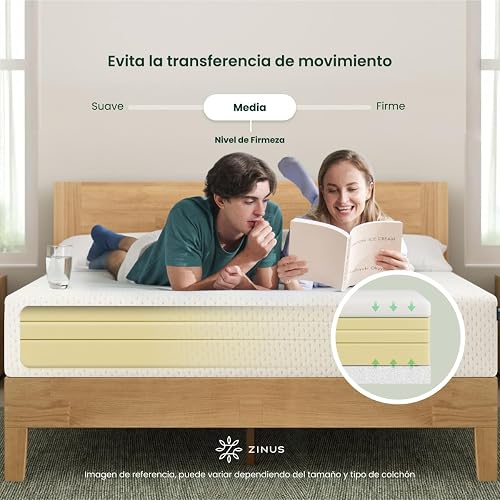 Zinus Cooling Essential | Colchón Matrimonial Firme de Memory Foam Que Brinda Frescura al Dormir | Enviado en Caja y con Garantía de 10 años