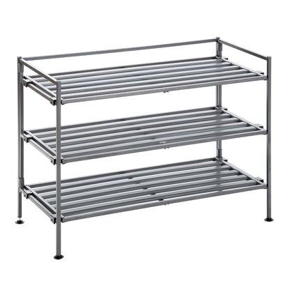 Seville Classics Sturdy Freestanding Storage Shelf for Bedroom, Closet, Entryway, Dorm Room Organizer, Stackable Durable Metal Shoe Rack, Ash Gray Slat, 3-Tier