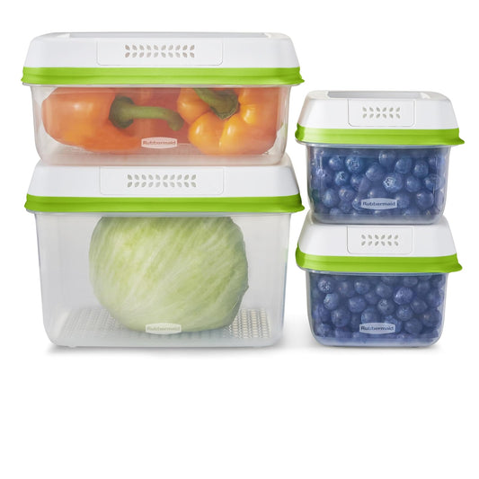Rubbermaid FreshWorks Produce Saver, contenedores de almacenamiento medianos y grandes, juego de 8 piezas, transparente