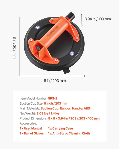 VEVOR Ventosa de Vacío Manual 203 mm 2 Piezas, Ventosa de Elevación con Caja de Herramientas, Capacidad de Carga Máx. 180 kg, Mango de Plástico ABS, Elevador de Succión para Cristal Granito Azulejos