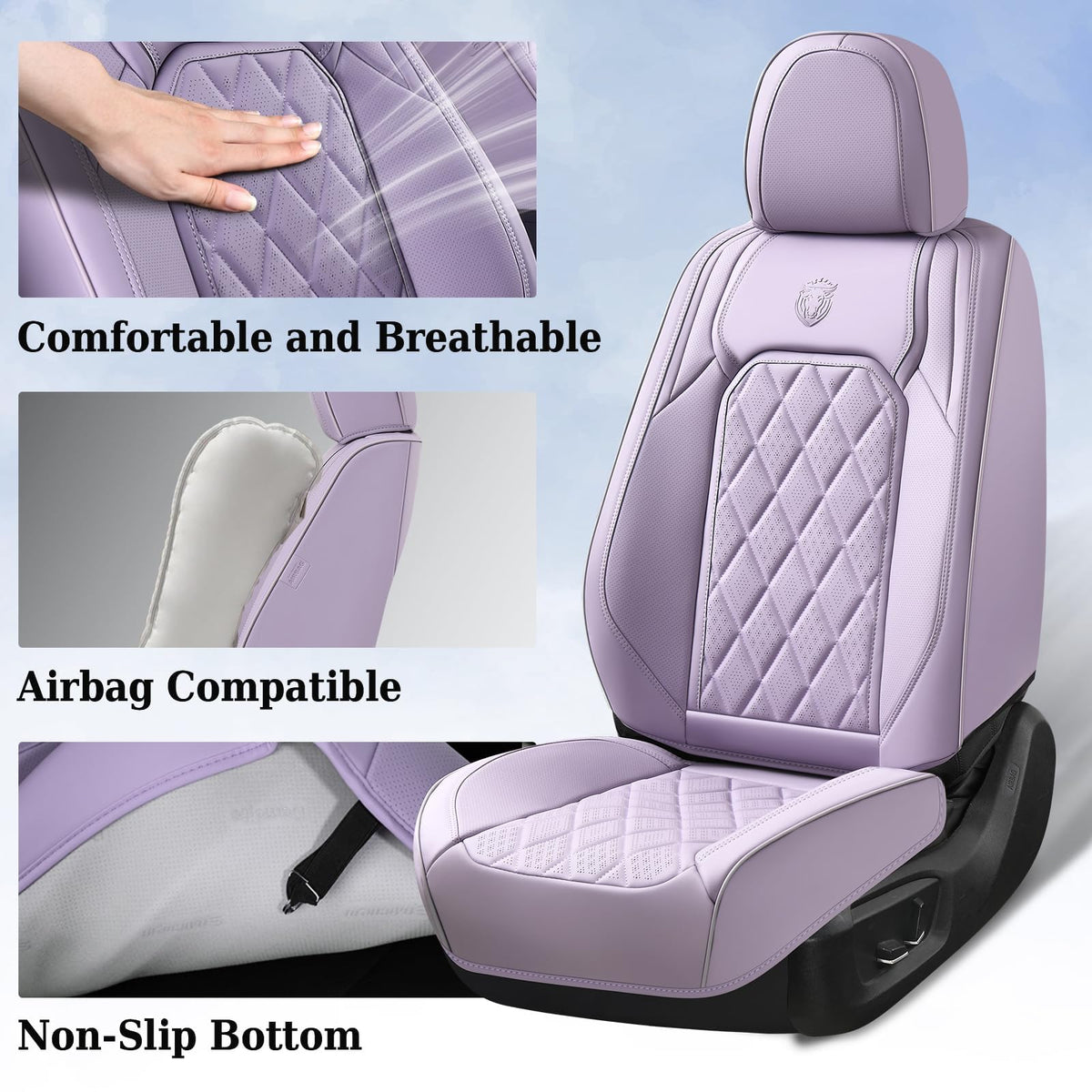 Coverado Juego completo de fundas de asiento de automóvil, fundas de asiento de piel morado para automóviles, protector de asiento delantero y trasero, funda universal impermeable para asiento de automóvil, fundas