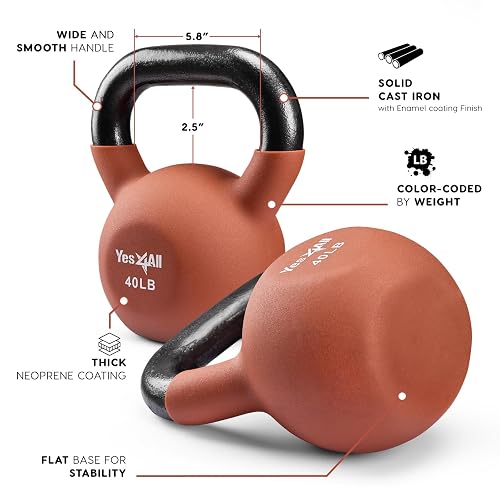 Yes4All Pesas Rusas de Entrenamiento de Fuerza Recubiertas de Neopreno Ajustables y Contorneadas con Pesos de Colores de 5 a 50 lbs