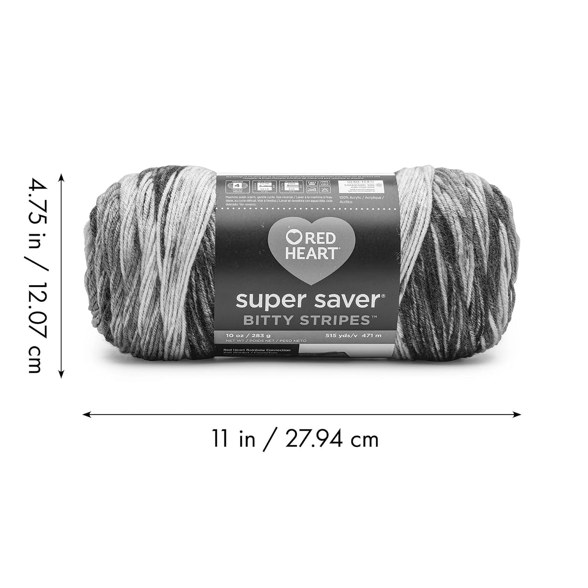 Red Heart Super Saver Bitty Stripe - 2 paquetes de 10 oz/283 g - 100% acrílico - #4 Worsted (mediano) - 515 yardas - Tejer/ganchillo