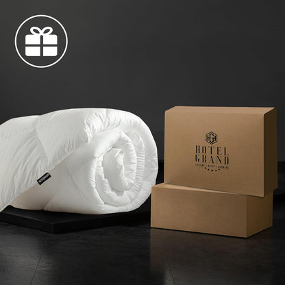 Hotel Grand Luxury - Edredón de Fibra de Plumas de Ganso Blanco, tamaño matrimonial, 100% algodón, Relleno de edredón para Todas Las Estaciones, edredón Mullido de Calor Medio con 8 Lazos en Las
