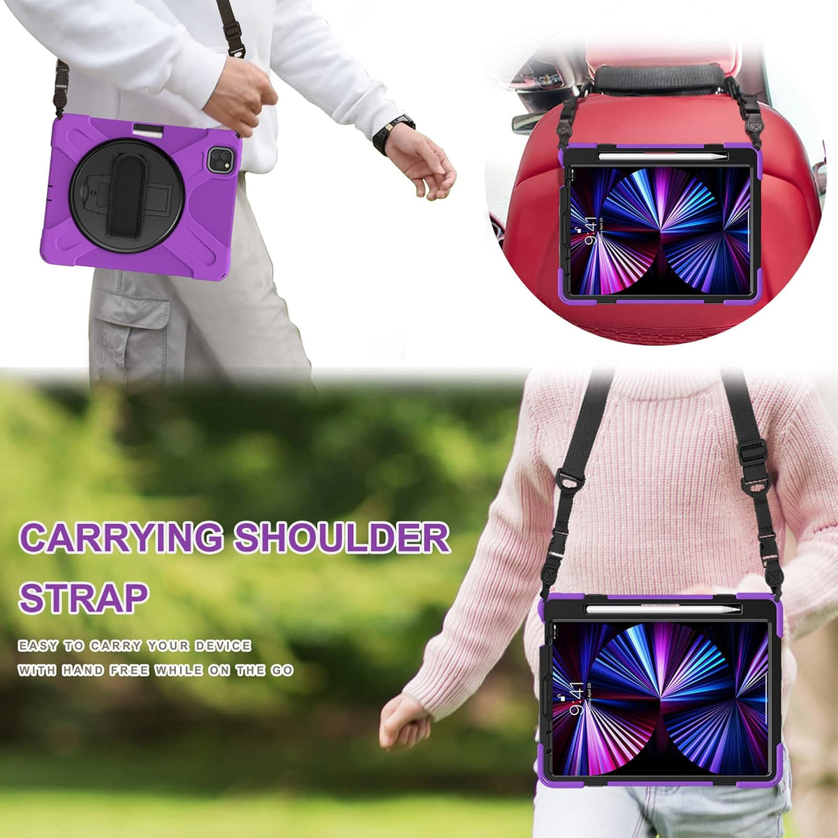 ORIbox Corsair Case for iPad Air (5th/4th) Case & iPad Pro 11-in.(4th/3th/2rd/1st) Case, Heavy Duty Rugged Protective, 3 in 1 Shockproof Bumper with 360degree Kickstand/Hand Strap, Corsair Purple