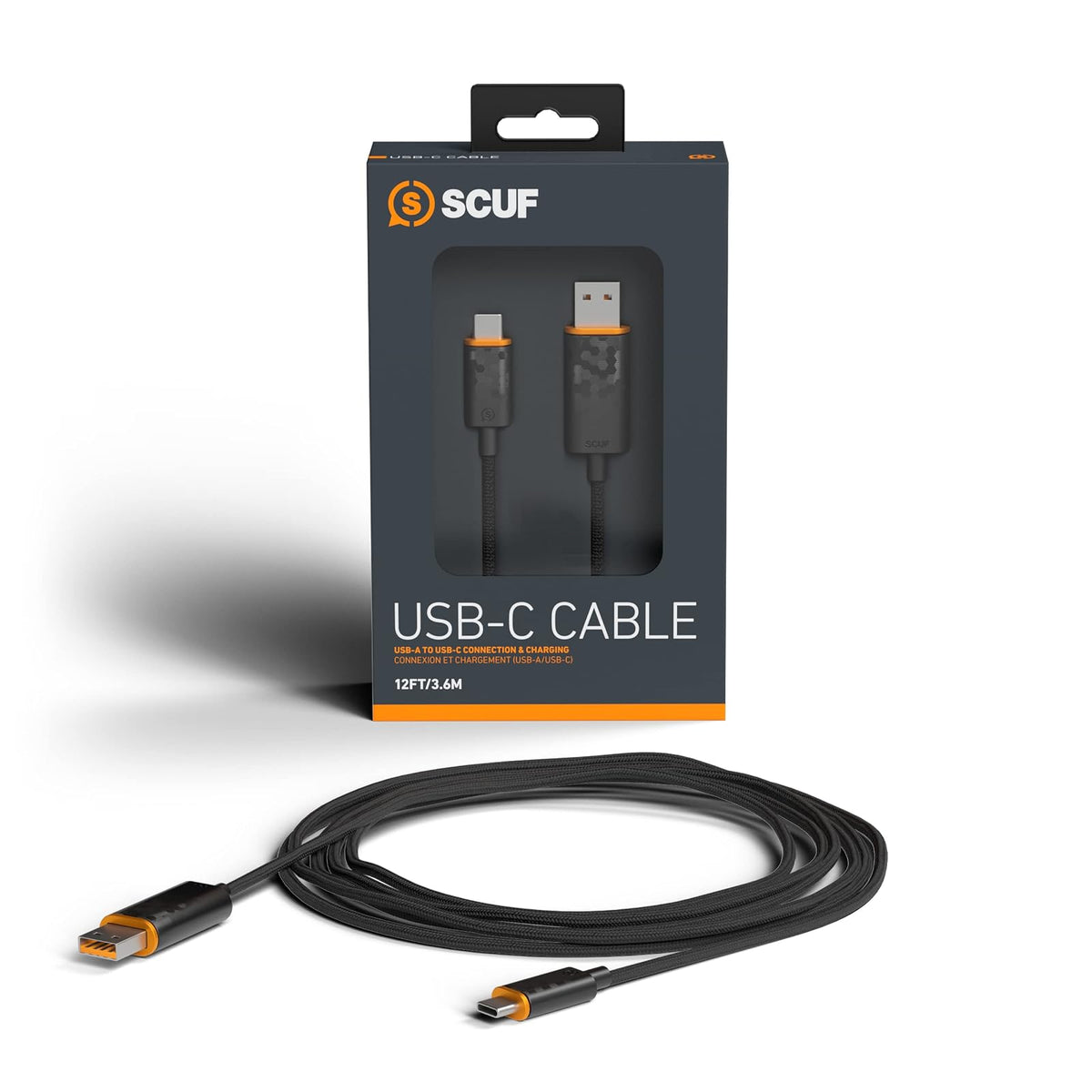 SCUF Cable USB-C Trenzado Conexión y Carga USB Tipo C de 2 Metros para Mandos de Xbox, Mandos de PS5 y Smartphones - Negro