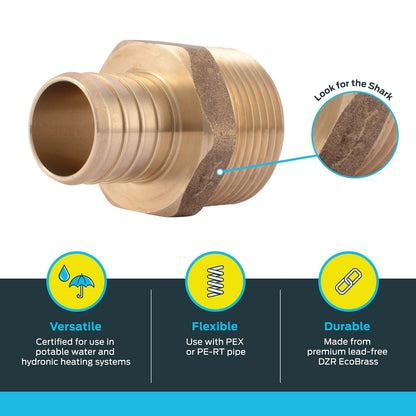 SharkBite Adaptador macho MNPT de 1 pulgada, ajuste de fontanería de latón, tubo PEX, cobre, UC140LFA