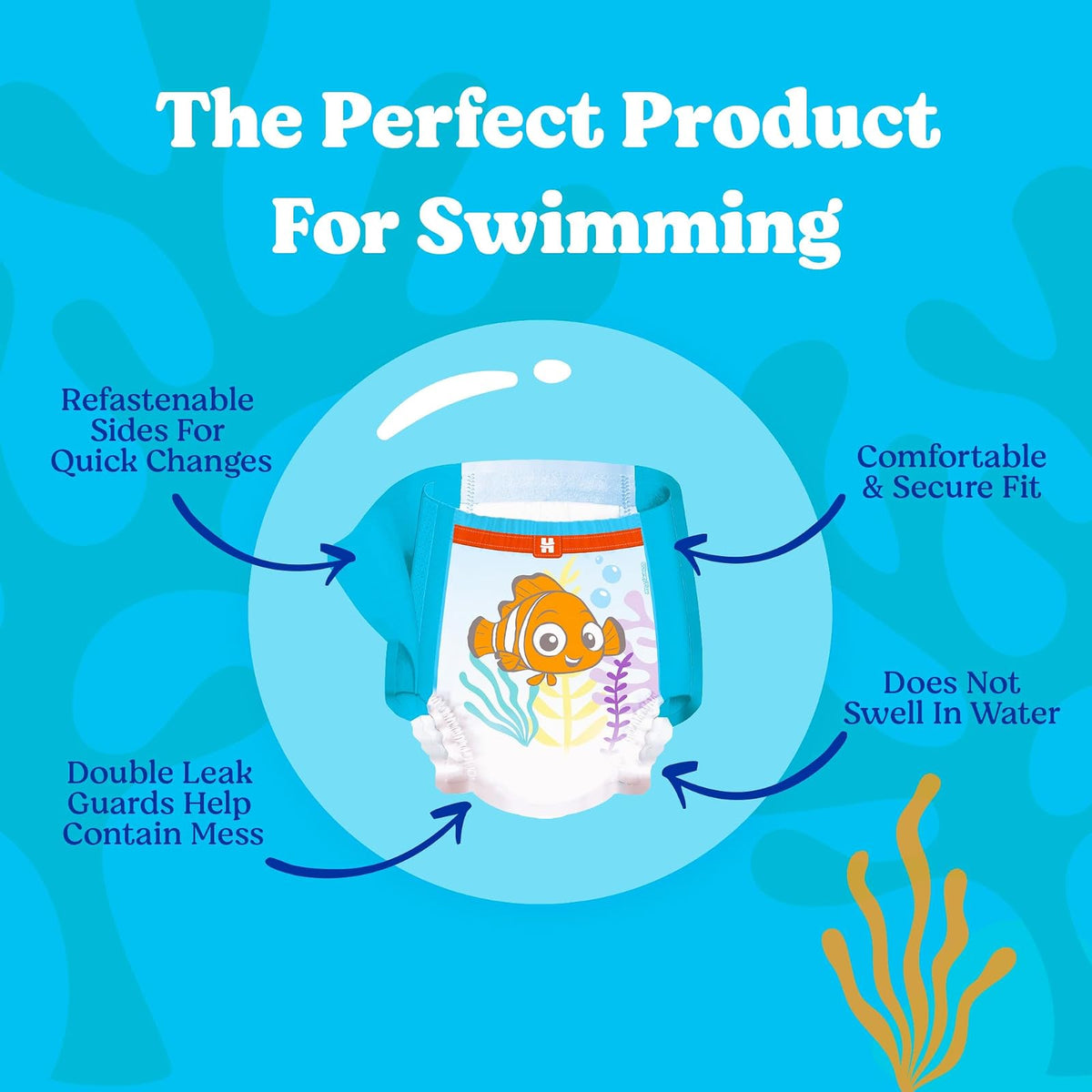 Huggies Little Swimmers - Pañales desechables para natación, Paquete de 2 pantalones de baño, Large