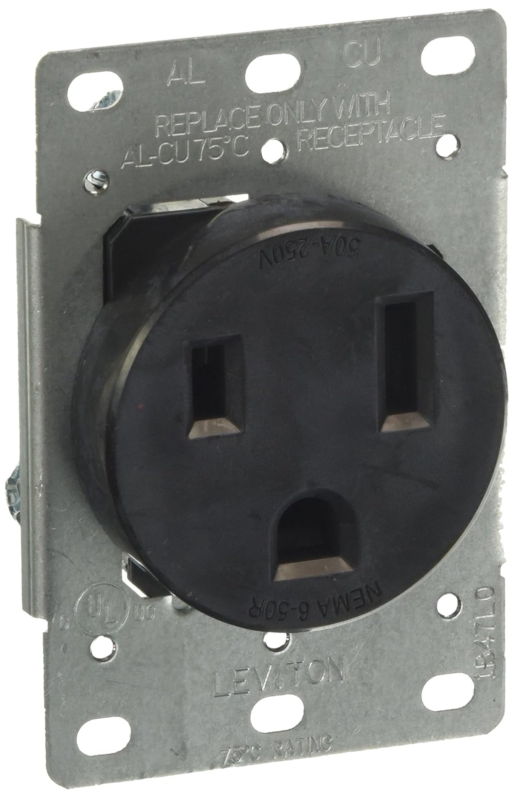 Leviton 05374-S00, Contato sencillo de entrada recta, Grado Industrial, Conexión a tierra, Cableado lateral, 50 A, 250 V