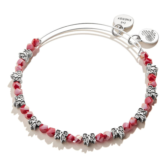 Alex and Ani Accents Holiday Bow and Cross Beaded Expandable Bangle for Women, Rafaelian Finish, 2 to 3.5 in