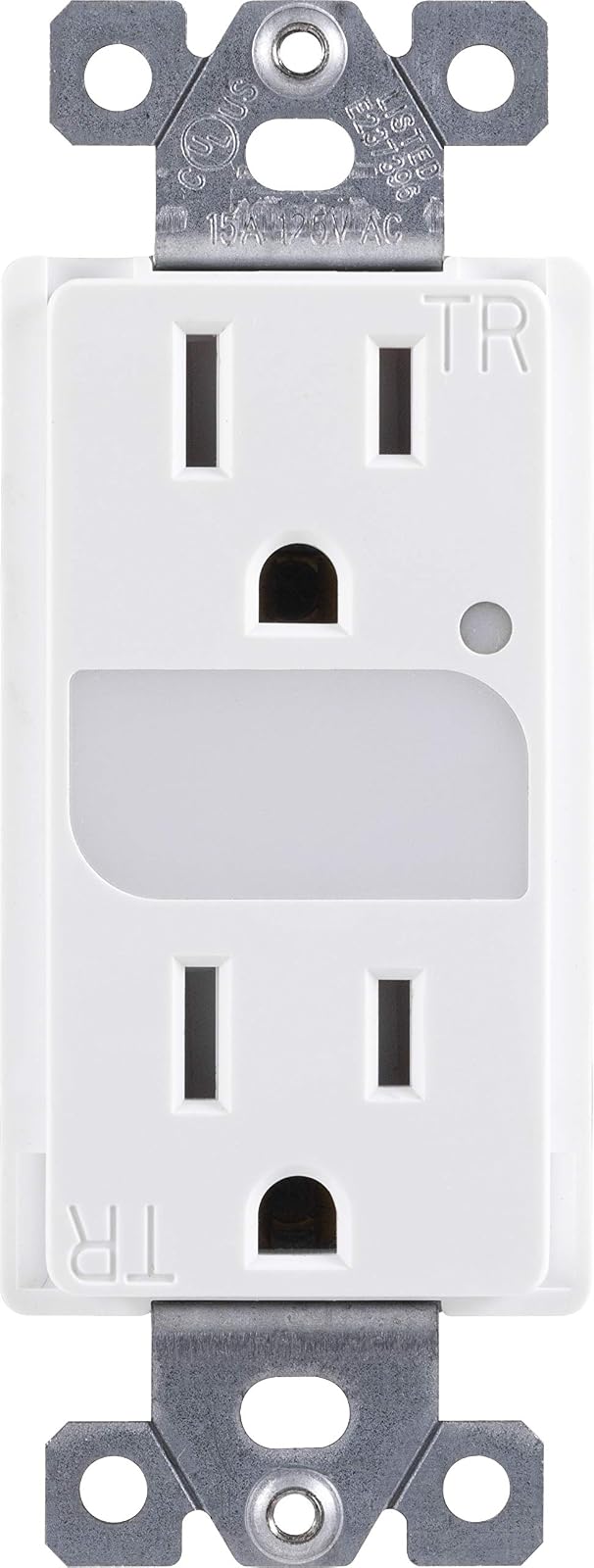 GE UltraPro Grounding Duplex Outlet with LED Guide Light, In Wall Receptacle, Tamper Resistant Outlets, Soft Glow Light, Sensor Light, 15A / 125VAC, UL Listed, White, Wallplate Not Included, 40967