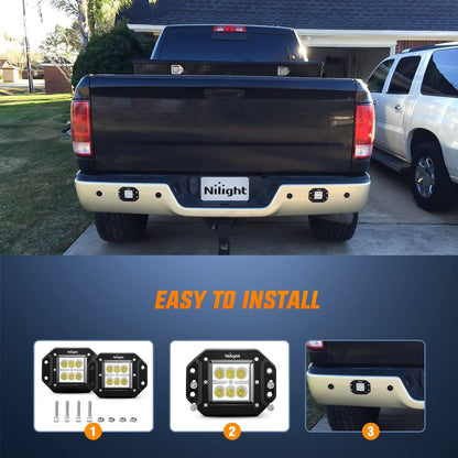 Nilight - 4 cápsulas LED de 18 W de Montaje Empotrado, Luces LED de Trabajo, Barra de luz LED, Luces antiniebla Todoterreno, para Jeep, camión, Tacoma, Parachoques, ATV, UTV
