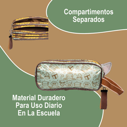 Ruz Lapicera Triple Infantil y Preescolar | The Mandalorian | 100% Poliéster | Estuche Escolar para Niños con 2 Compartimentos y Cierre de Cremallera | Recomendado desde 3 años