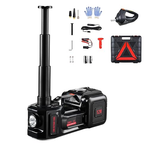 VEVOR Gato Eléctrico Portátil para Automóvil, 5 Toneladas, Gato de Tijera Eléctrico con Inflador Incorporado, 12 V con Llave de Impacto Eléctrica y Luz LED, para Sedán, SUV, Camión, 315 x 155 x 155 mm