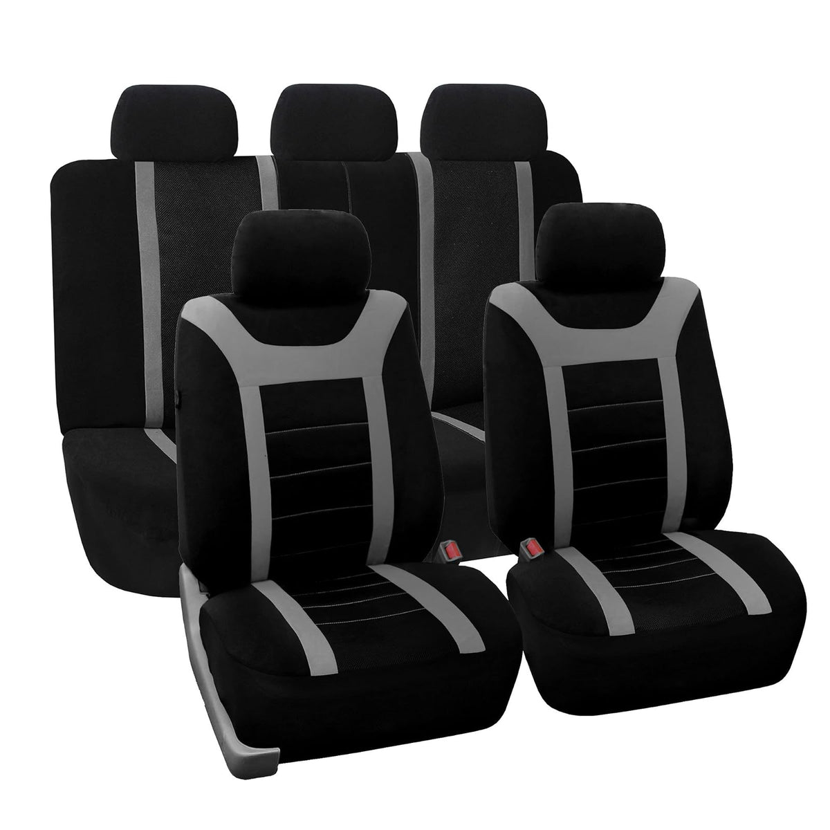 FH GROUP Universal Fit Full Set Sports Fabric Car Seat Cover with Airbag & Split Ready, (Gray/Black) (FH-FB070115, Fit Most Car, Truck, SUV, or Van) - Gray - Black