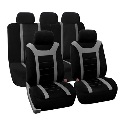 FH GROUP Universal Fit Full Set Sports Fabric Car Seat Cover with Airbag & Split Ready, (Gray/Black) (FH-FB070115, Fit Most Car, Truck, SUV, or Van) - Gray - Black
