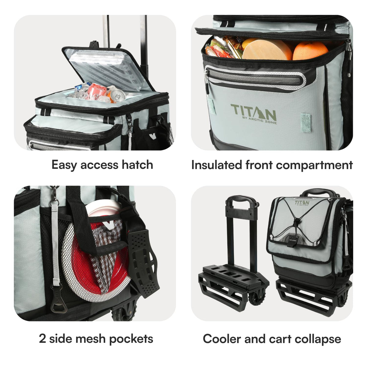 Titan Deep Freeze 60 (50+10) Can Wheeled Cooler - Collapsible Rolling Cooler with Wheels and All-Terrain Cart