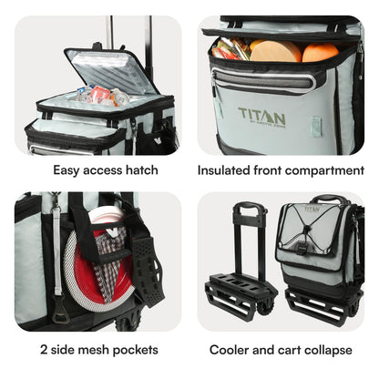 Titan Deep Freeze 60 (50+10) Can Wheeled Cooler - Collapsible Rolling Cooler with Wheels and All-Terrain Cart