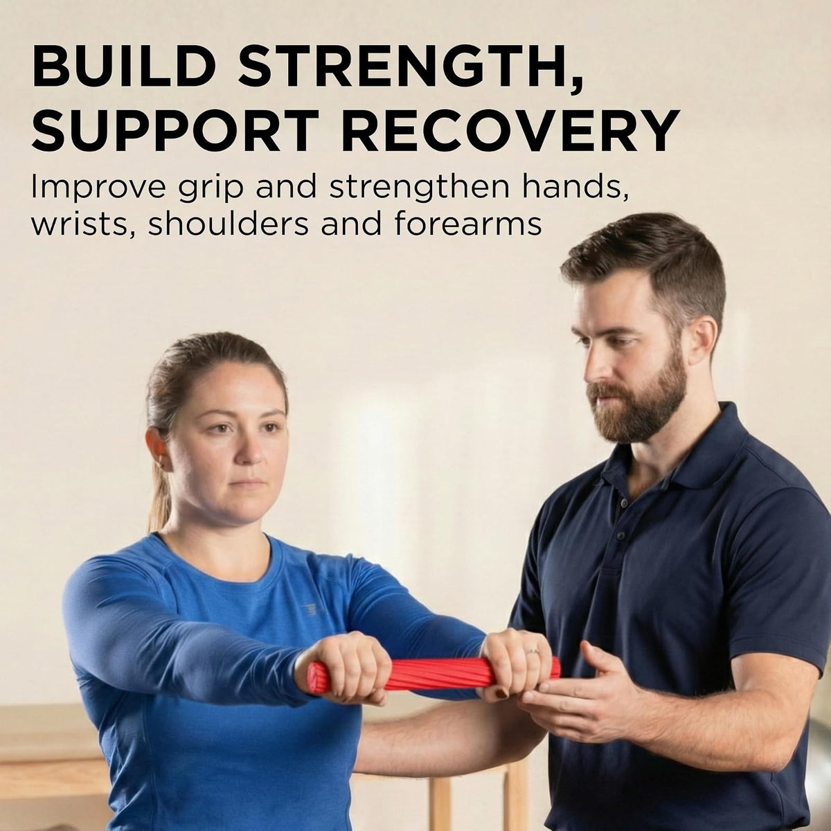 TheraBand FlexBar Resistance Bar For Improving Grip Strength, Tennis Elbow, Golfers Elbow, Tendonitis, Red, Light, Beginner Level 2