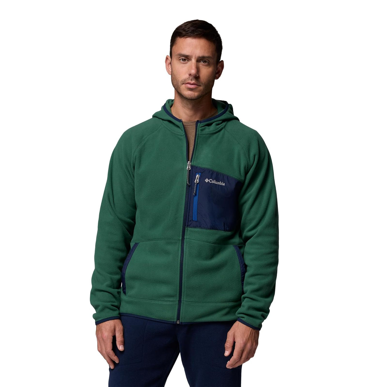 Columbia Fast Trek Overlay Chaqueta de Forro Polar con Capucha para Hombre - CH - Selva lluviosa - azul marino universitario