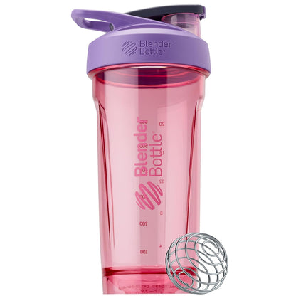 BlenderBottle Strada Botella Coctelera con Batidor BlenderBall, Tapa a Prueba de Fugas - Púrpura - 28 ounces - Taza Shaker