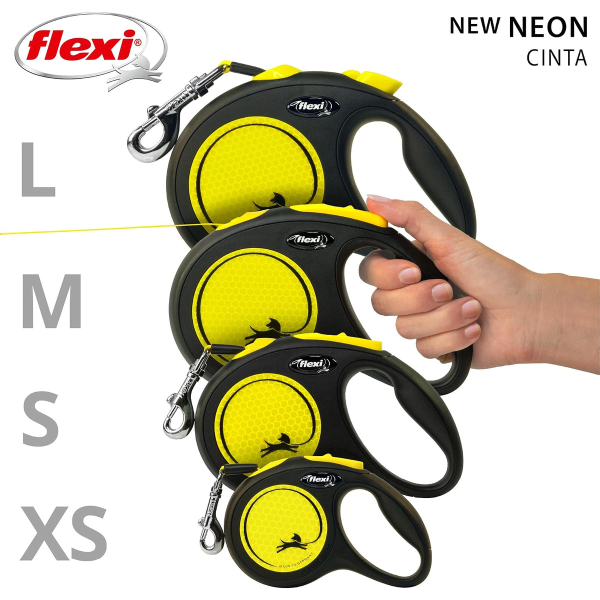 FLEXI Automatic Leash, Small (5m), Negro/Amarillo Reflejante