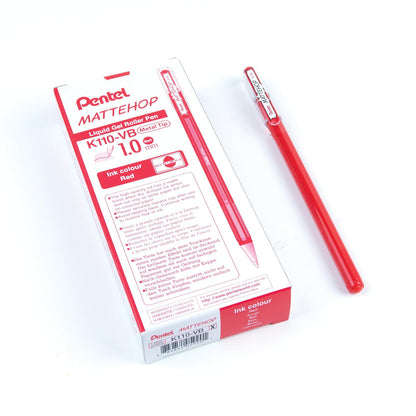 Pentel Mattehop Bolígrafo de Tinta Gel Opaco Punto Mediano Caja 12 Piezas - Caja 12 piezas - Rojo