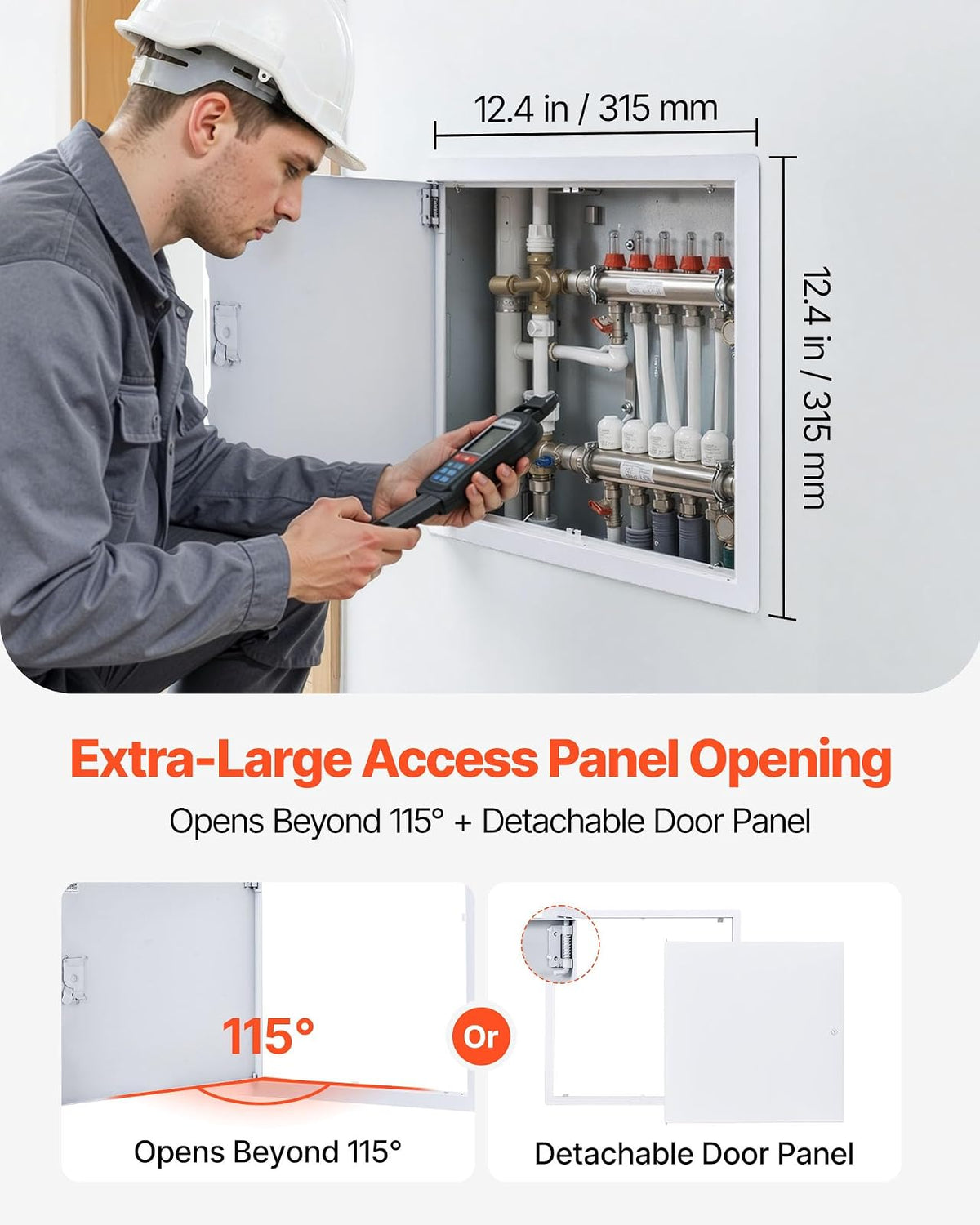 VEVOR Trampilla de Inspección 315x315 mm de Acero Galvanizado, Puerta de Acceso para Paneles de Yeso, con Pestillo de Destornillador, para Instalación de Fontanería y Electricidad en Techos, Blanco