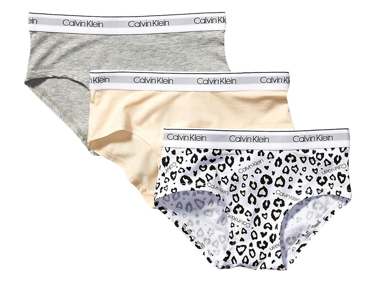 Calvin Klein Calzones Tipo Bikini para Niña, Paquete de 3 - Ck Leo Nude, Nude, Heather Grey - XL