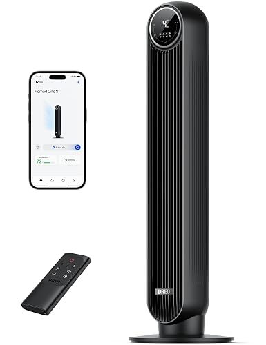 DREO Ventilador de Torre 92cm, 7,6m/s Ventilador Silencioso Habitación, Oscilación 90° Ventilador Portatil con 4 Velocidades y 4 Modos, Control remoto y voz por Wi‑Fi, Temporizador 8H, alexa, Negro
