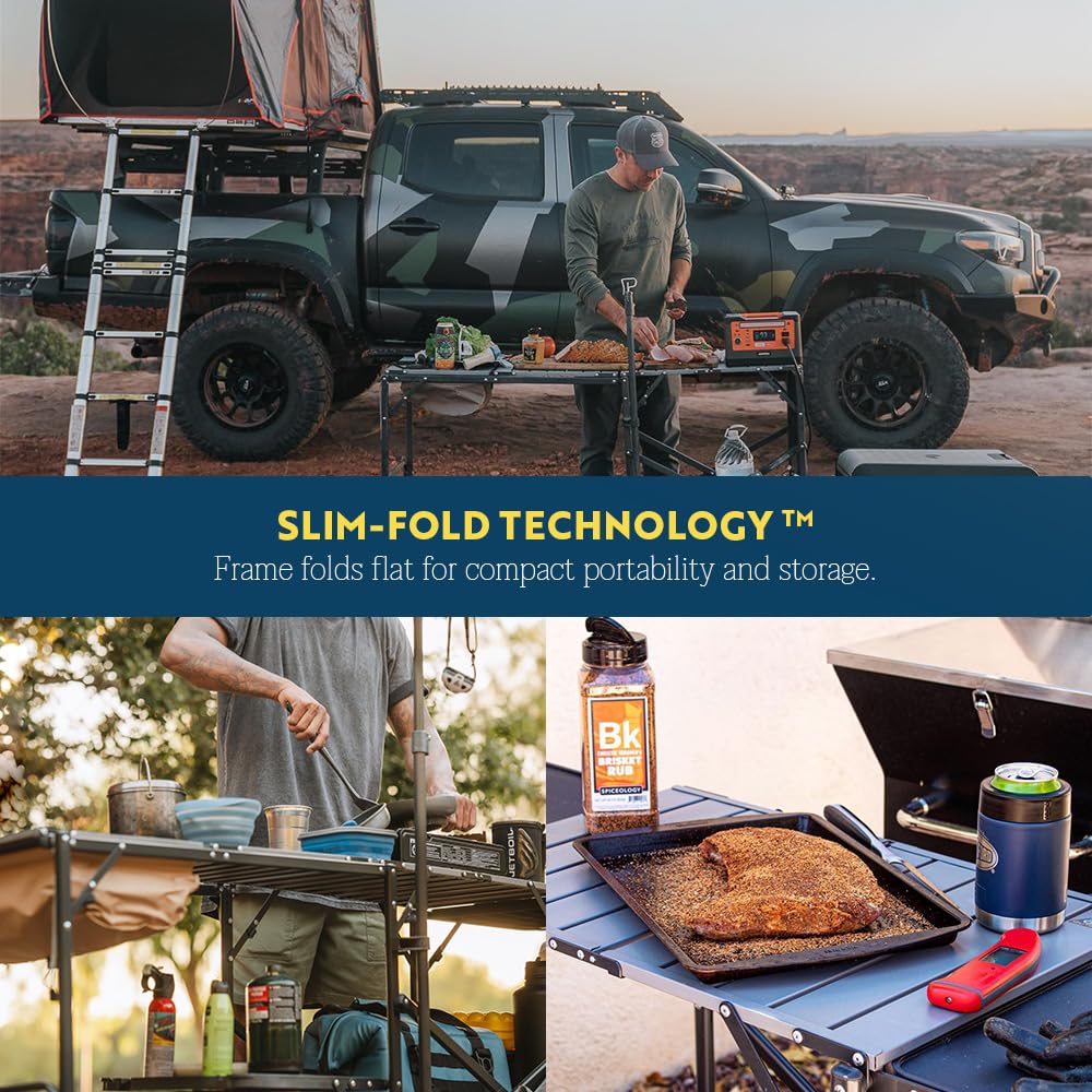 GCI Outdoor Master Cook Station | Mesa de cocina plegable portátil con fregadero de carcasa suave, mesa resistente al calor y poste telescópico, perfecta para viajes de campamento