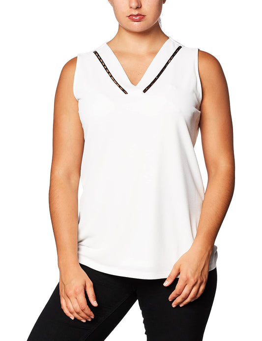 Calvin Klein Cuello en v con Detalle de Cuenta Camisa para Mujer